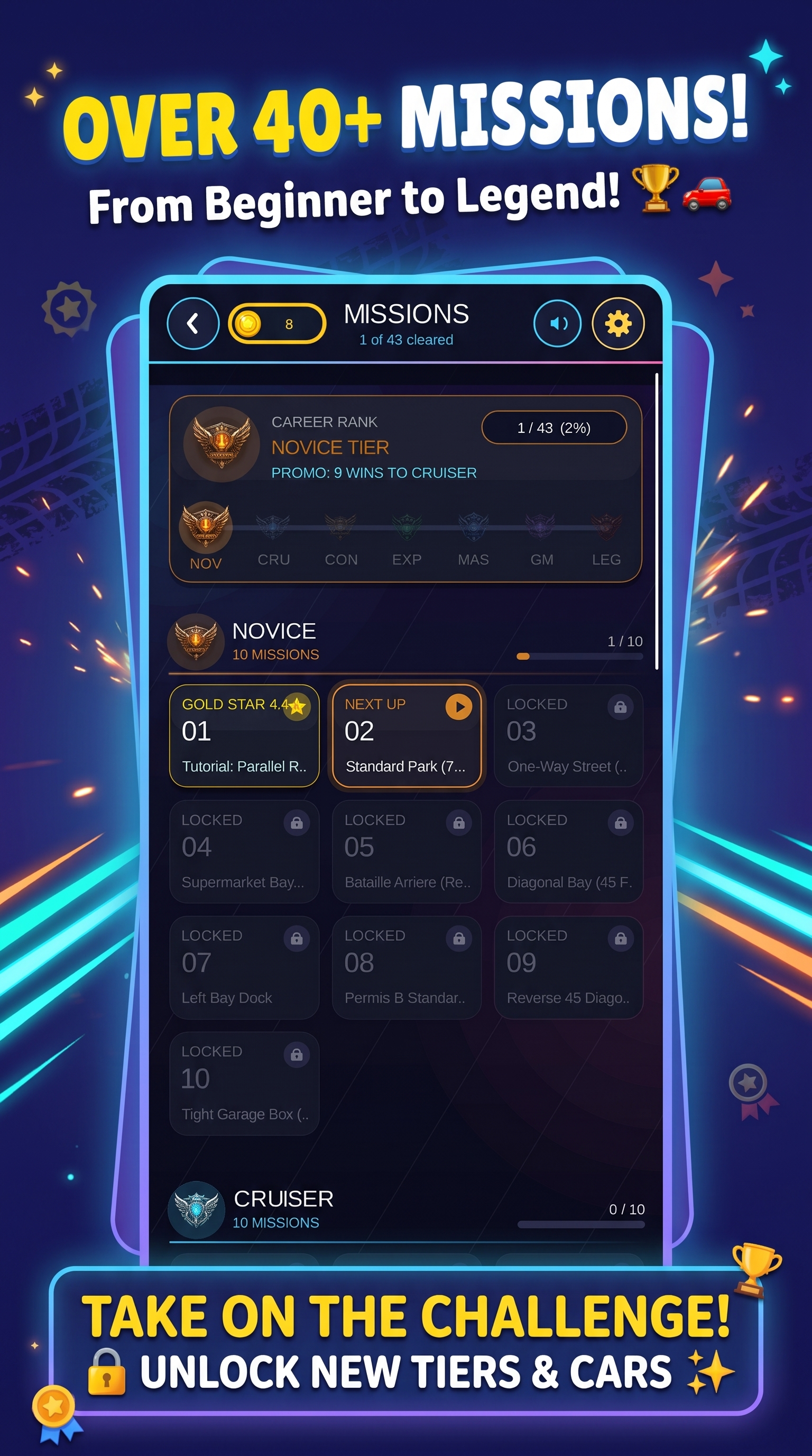 Parking One - 43 Missions & Tiers